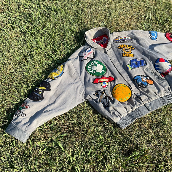 Vintage 90s Jeff Hamilton HWC NBA patch wool and leather jacket size M - Picture 2 of 6